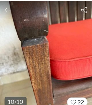 Banco de madera teca con cojín rojo