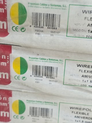 Cable Prysmian 1x1,5 mm² H07V-K AM/VERDE 200m