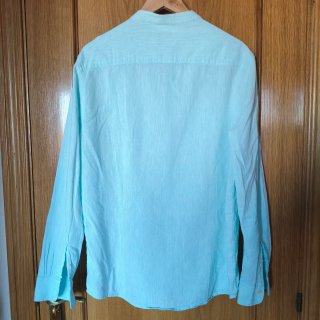 Camisa de lino Dan John cuello Mao verde agua