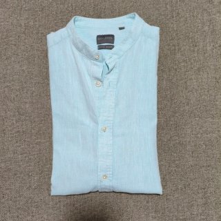 Camisa de lino Dan John cuello Mao verde agua