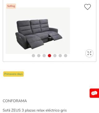 Sofá relax 3 plazas Conforama gris