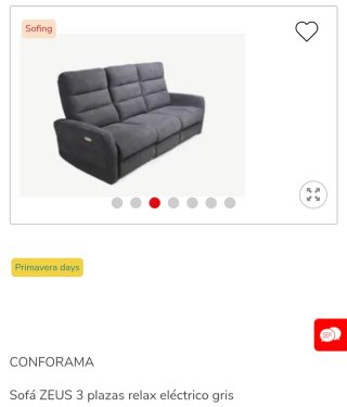 Sofá relax 3 plazas Conforama gris