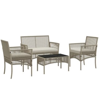 Set da Giardino in Rattan da 4 Pezzi con 2 Poltron
