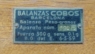 Balanza antigua precisión Cobos. COMPLETA.