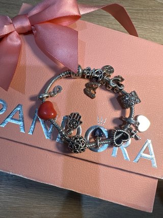 Pulsera Pandora Corazón Rojo y Plata