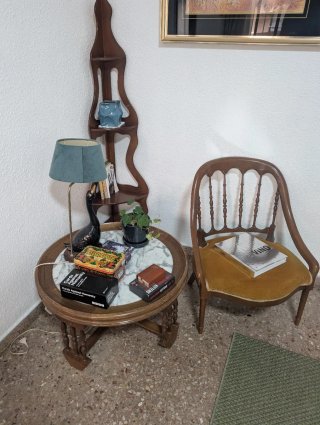Mesa café madera y mármol