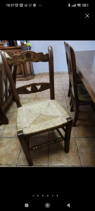 Mesa comedor 8 sillas madera y mimbre