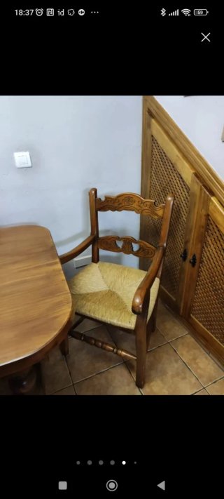 Mesa comedor 8 sillas madera y mimbre