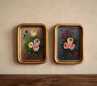 Pareja Cuadros Antiguos Flores Dorados