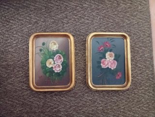 Pareja Cuadros Antiguos Flores Dorados