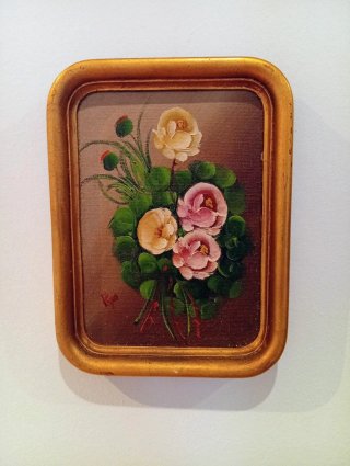 Pareja Cuadros Antiguos Flores Dorados