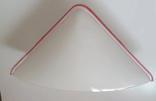 7 Plafónes de cristal blanco con borde rojo,