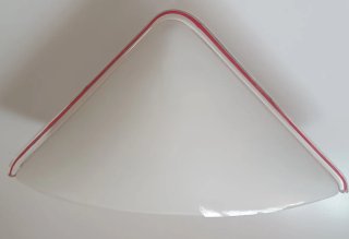 7 Plafónes de cristal blanco con borde rojo,