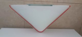 7 Plafónes de cristal blanco con borde rojo,