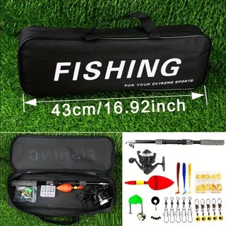 Kit Pesca Caña Carrete Anzuelos Negro 180cm