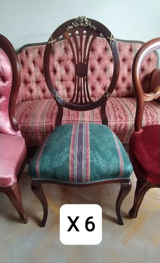 6 Sillas Isabelinas Antiguas Rosa y Madera