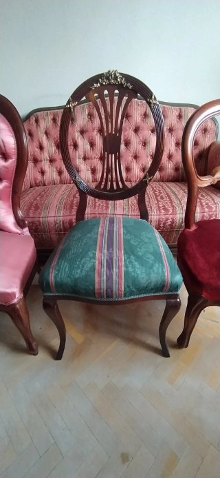 6 Sillas Isabelinas Antiguas Rosa y Madera