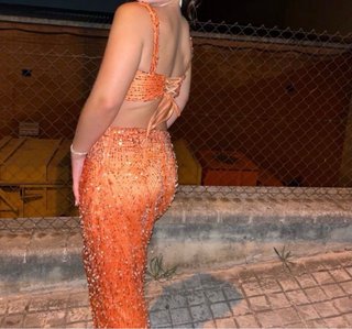 Vestido boda gitana naranja y dorado