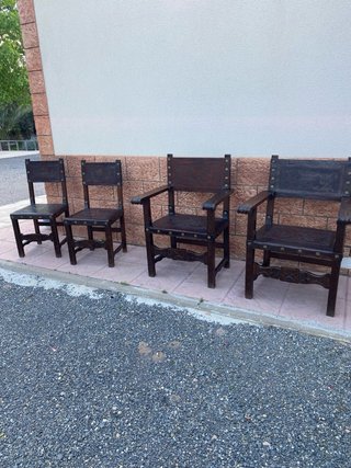 Sillas antiguas madera y cuero siglo XX