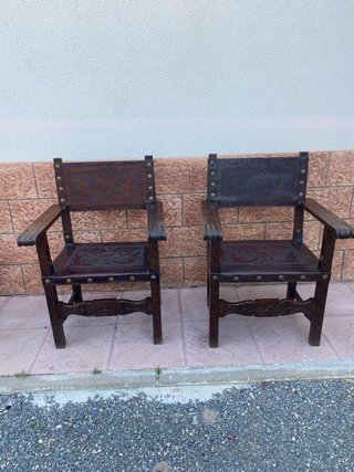 Sillas antiguas madera y cuero siglo XX