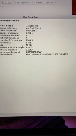 MacBook Pro i7, 2,2 GHz ,16GB RAM 1536MB Gráfica