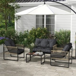 Outsunny Set da Giardino 4pz in Rattan con Divano,