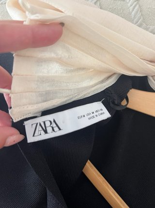 Vestido Negro Zara con Lazo Blanco Talla M
