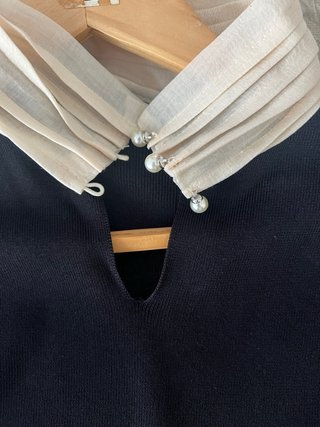 Vestido Negro Zara con Lazo Blanco Talla M