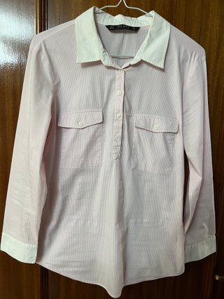 Camisa Zara Rayas Rosa y Blanco Talla S