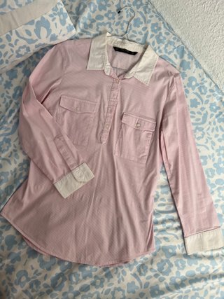 Camisa Zara Rayas Rosa y Blanco Talla S