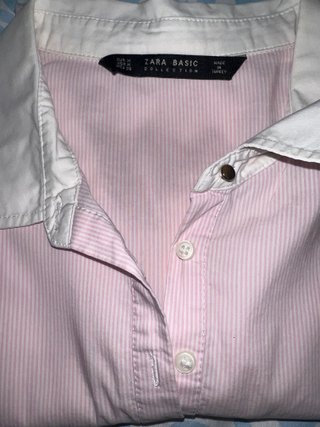 Camisa Zara Rayas Rosa y Blanco Talla S