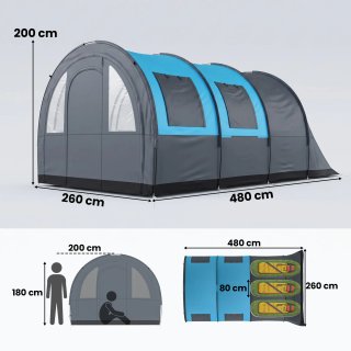 Tenda da Campeggio 3 Posti Impermeabile con Zona N