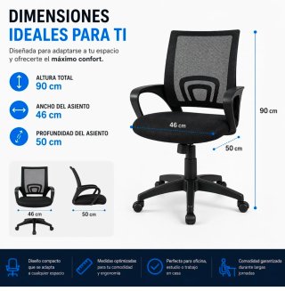 Silla de oficina negra con respaldo de malla