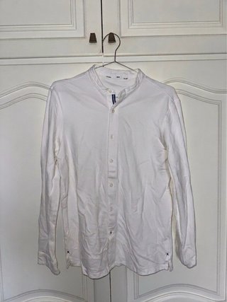 Camisa cuello redondo manga larga blanca