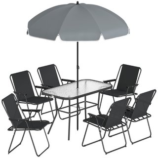 Set da Giardino 8 pz con Ombrellone, 6 Sedie Piegh