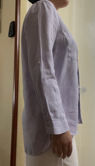 Blusa Zara Lila Manga Larga Cuello Pico