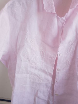 Camicia Lino Donna Ricami Rosa vintage italia xl