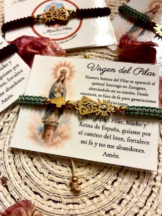 Pulsera Virgen del Pilar y Cruz azul y beige