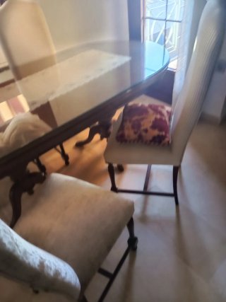 Mesa de salón y 6 sillas tapizadas