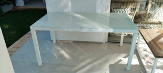 Mesa Comedor Porche Blanca Cristal Metal