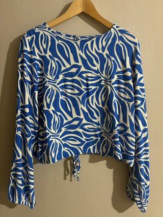 Conjunto Pantalón y Blusa Estampado Azul/Blanco
