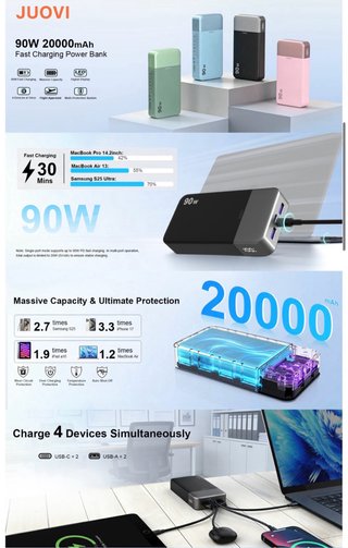 NUEVO! Power Bank 90W Carga Rápida usb C y A