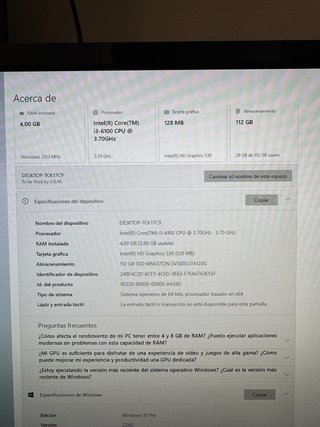 PC Oficina i3 4GB RAM SSD 120GB W10 Pro