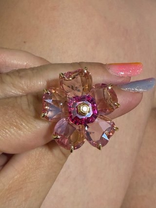 Anillo Swarovski Flor Rosa y Dorado