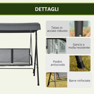 Dondolo a 2 Posti da Giardino con Tettuccio Regola