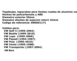 TAPABUJES RUEDA LLANTA VOLKSWAGEN GOLF III IV 55mm