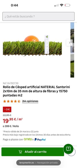Césped artificial 35mm Leroy Merlin