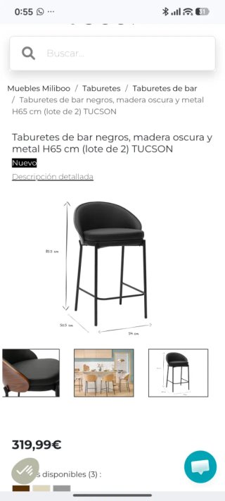 Taburete de cocina asiento polipiel negros