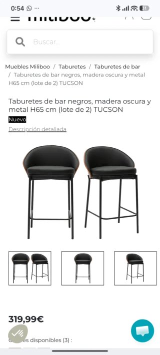 Taburete de cocina asiento polipiel negros