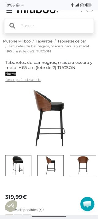 Taburete de cocina asiento polipiel negros
